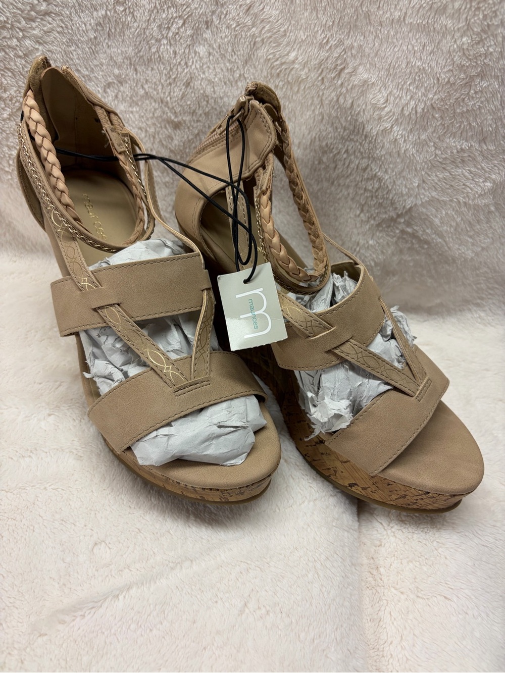 Comfort Braided Wedge Sandals in Beige